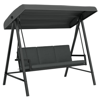 Three-Seat Garden Swing Chair, with Adjustable Canopy - Dark Grey