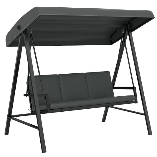 Three-Seat Garden Swing Chair, with Adjustable Canopy - Dark Grey
