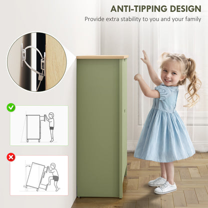 Slim Shoe Cabinet, Narrow Shoe Cupboard with 2 Flip Drawers, Adjustable Shelves for 12 Pairs of Shoes, Green