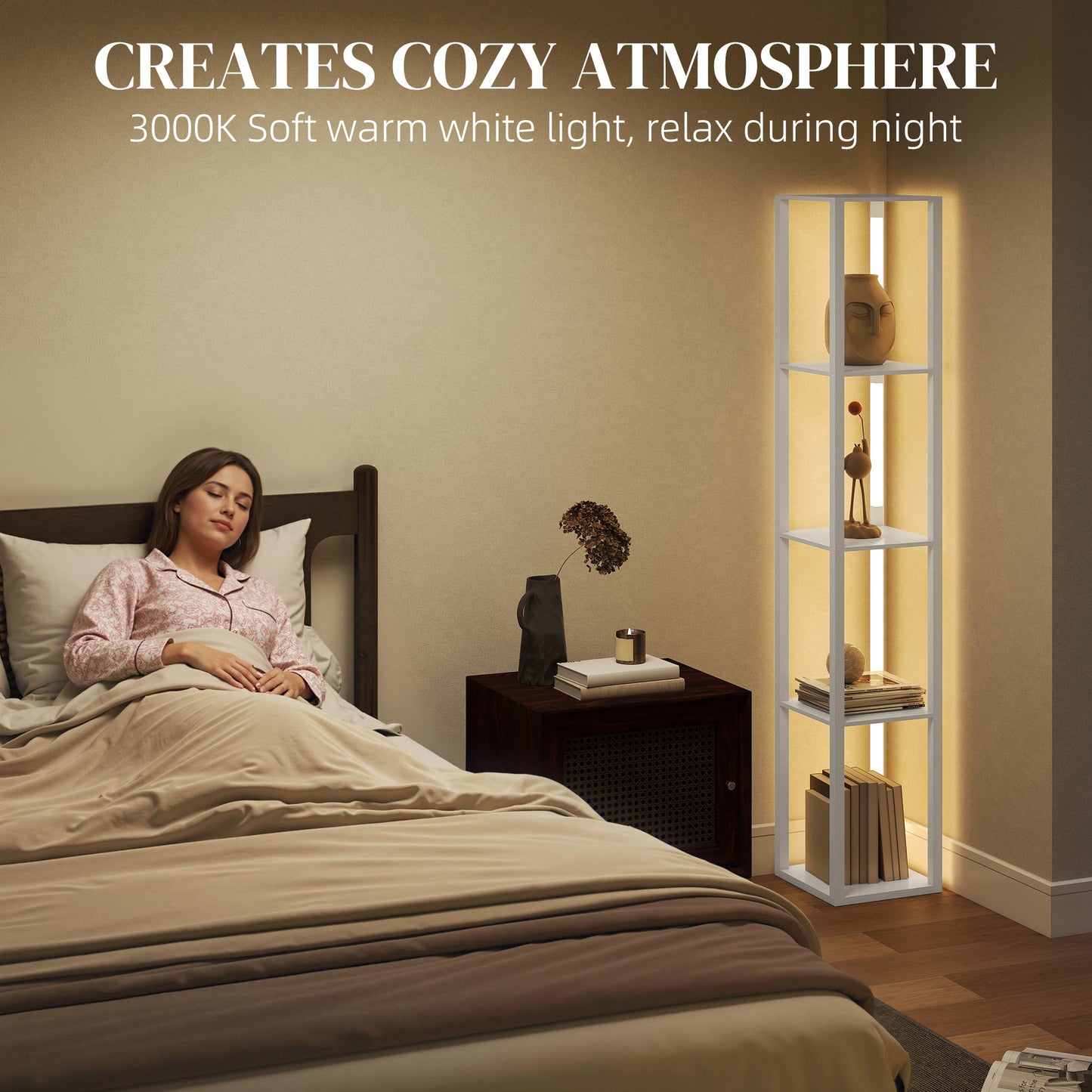 Floor Lamp with Shelves and 3 Brightness Levels - White