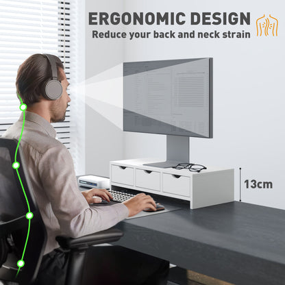 Monitor Stand Riser with 3 Drawers, Monitor Riser for Laptop, Computer, PC, Small Printer, 51 x 24 x 13cm, White