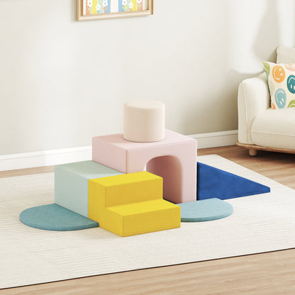 8-Piece Foam Play Blocks for Kids, Soft Motor Skill Blocks with Washable Velvet Covers, Indoor Climbing Set, Multicolor