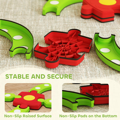 13 PCS Kids Balance Beam Stepping Stones Set with Non-slip Textured Surface, Outdoor Indoor for Toddlers, Green