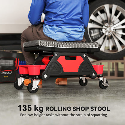 Rolling Mechanic Stool, 135kg Capacity Workshop Stool, 360° Swivel Roller Padded Creeper Seat with Wheels