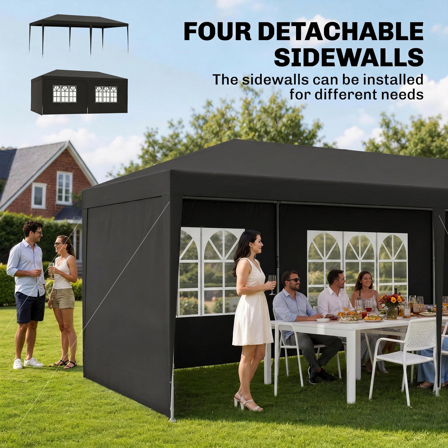 2.95 x 5.83 m Semi-Open Gazebo - Dark Grey