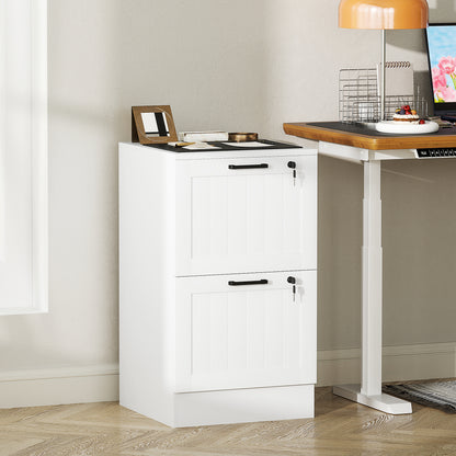 2 Drawer Filing Cabinet with Lock, Office Storage Cabinet with Adjustable Hanging Bars for A4 Letter Size Files, White