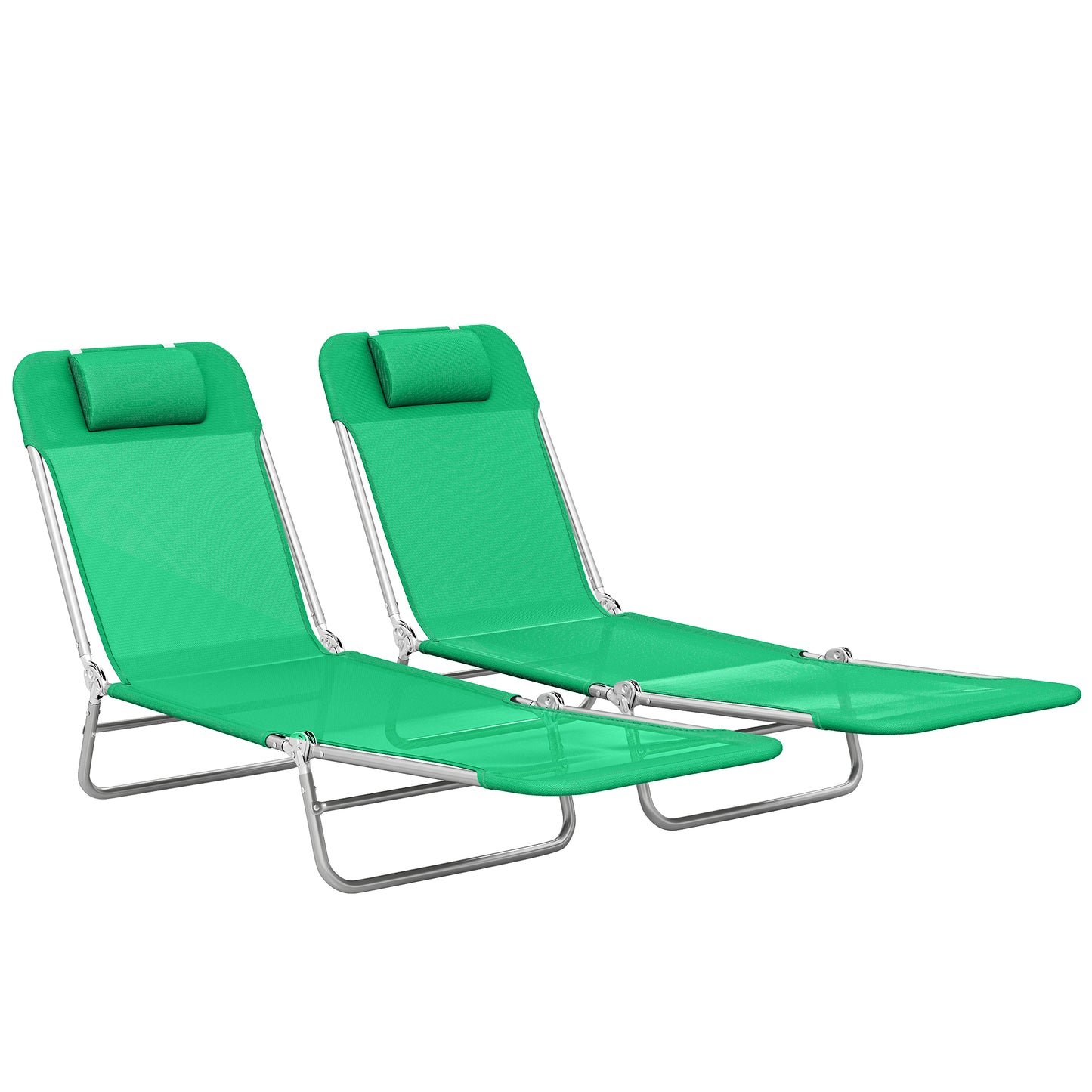 Set of Two Steel Frame Sun Loungers, with Reclining Backs - Dark Green