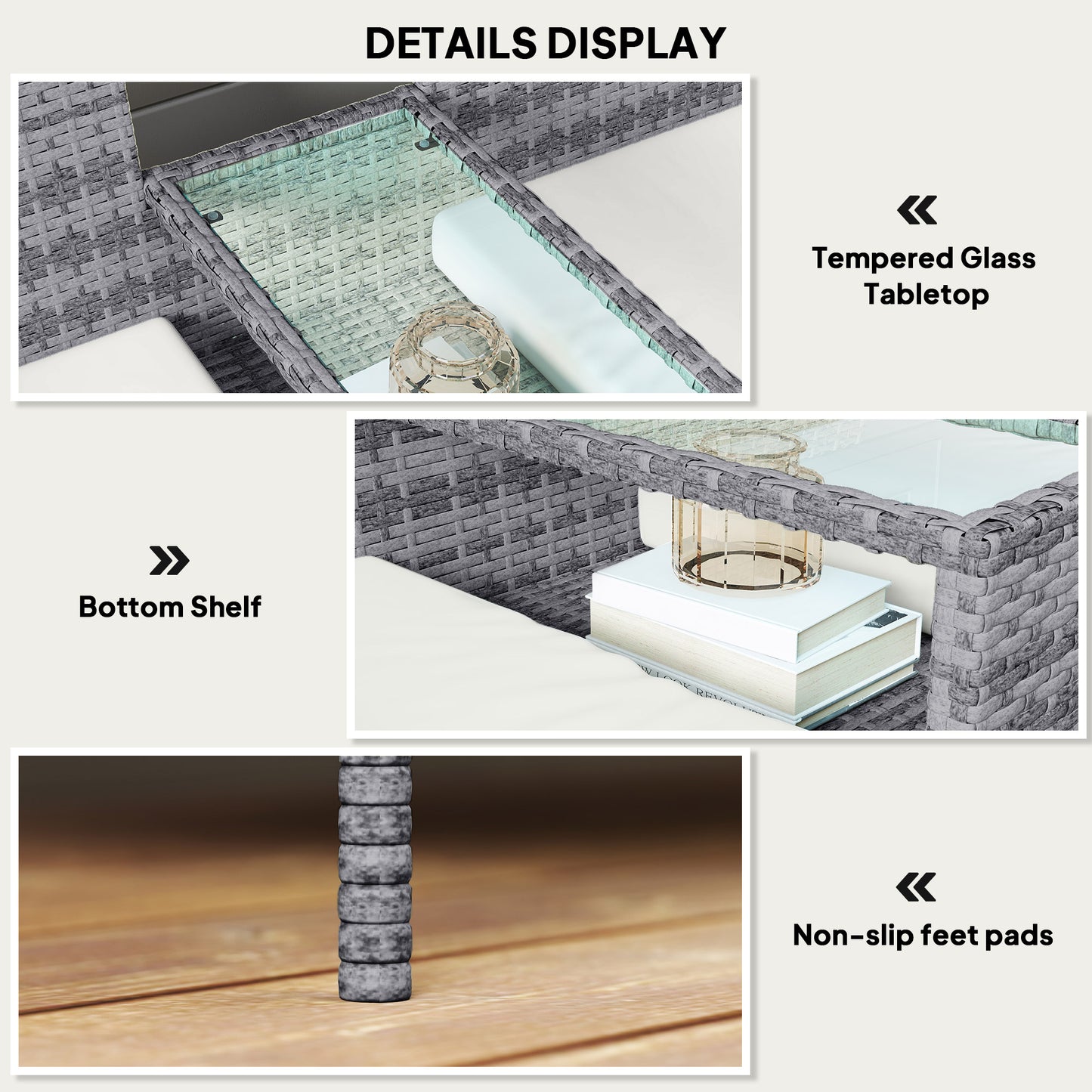 Two-Seat Rattan Chair, with Middle Table - Grey