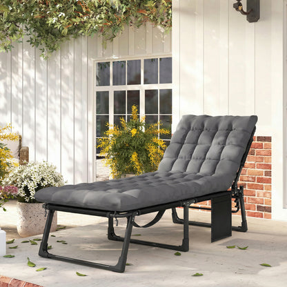 Folding Sun Lounger for Garden, 5-Position Oversized Camping Bed Recliner with Cushions, Dark Grey