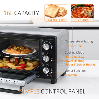 16L Mini 1400W Countertop Oven - Black/Silver Tone