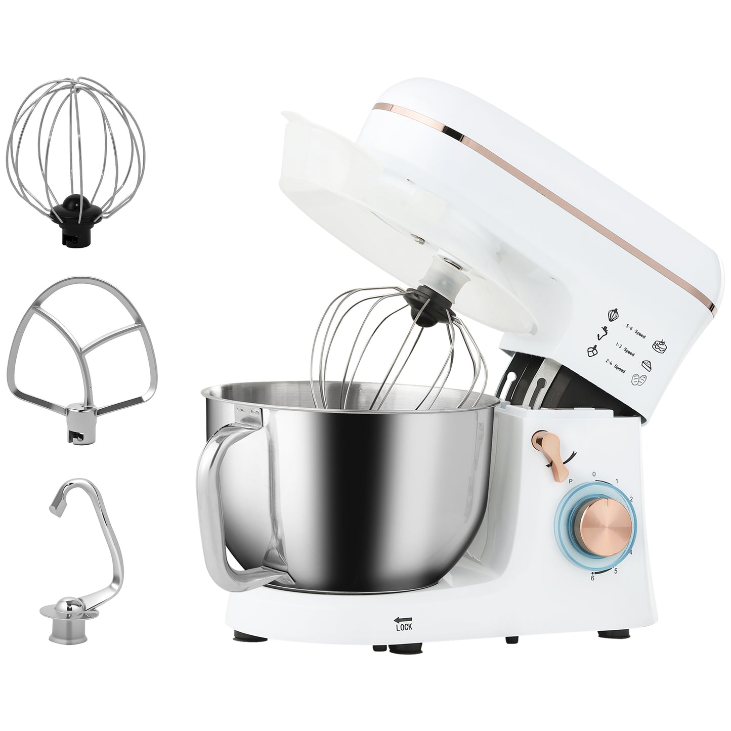 Stand Mixer, 5L Food Mixer for Baking, 6 Speeds and Pulse Setting, 1400W Cake Electric Kitchen Mixer with Dough Hook, Whisk