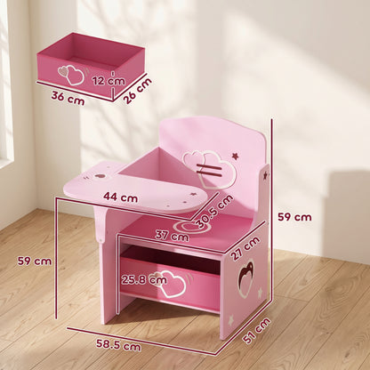 Kids Table and Chair Set, Children Desk and Chair with Storage Bins for Playing, Reading, Painting, for Ages 3-5, Pink