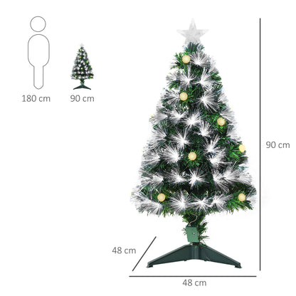 3ft White Light Artificial Christmas Tree w/ 90 LEDs Star Topper Tri-Base Full Bodied Seasonal Decoration Pre-Lit Home