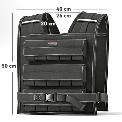 30KG Adjustable Weighted Vest, Running Weight Vest, with 30 Metal Weights, Reflective Strips, for Running, Exercise