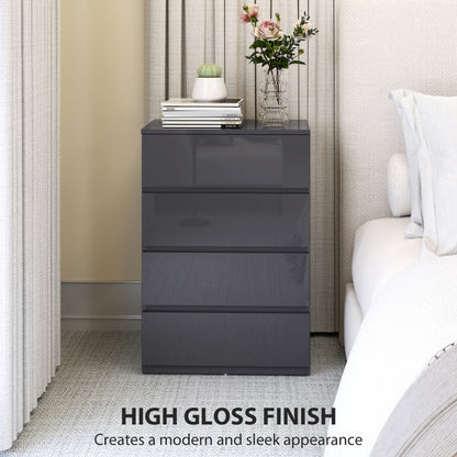 High Gloss Chest of Drawers, 4-Drawer Storage Cabinets, Modern Dresser for Bedroom, Grey
