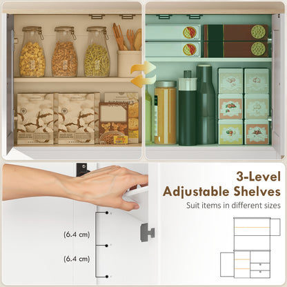 Kitchen Cupboard, Freestanding Kitchen Cabinet with 2 Cabinets, 2 Drawers, Open and Adjustable Shelves, White