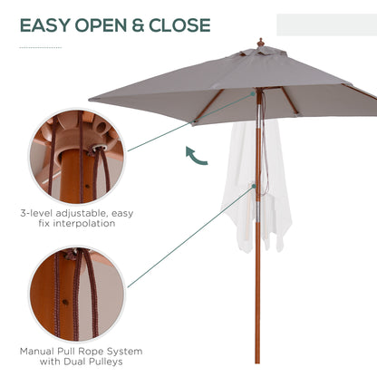 2m Tilting Wooden Pole Parasol - Grey