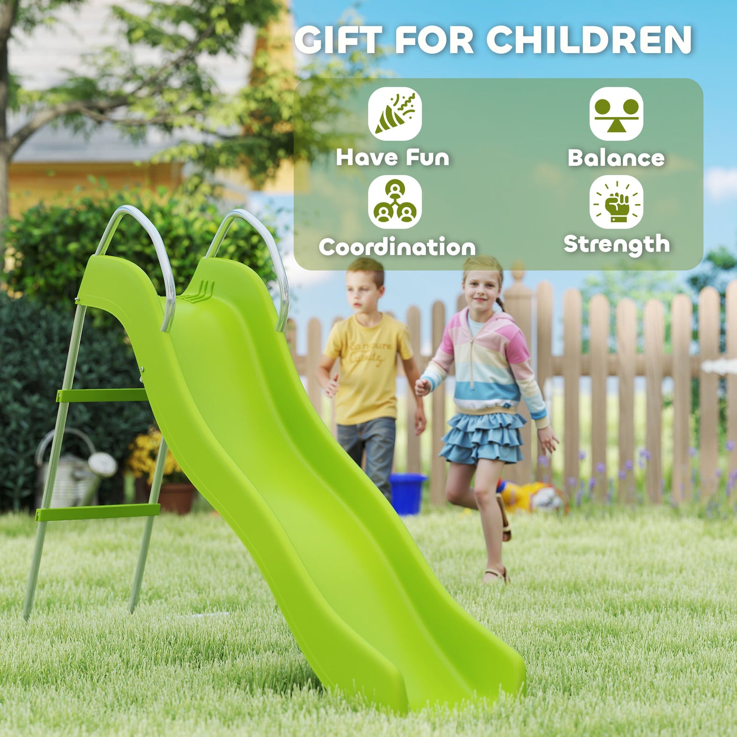 Freestanding Kids Slide with Climbing Ladder, Outdoor Playground Equipment for Ages 3-8 Years, Green
