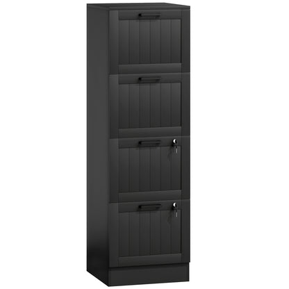 4 Drawer Filing Cabinet with Lock, Office Storage Cabinet with Adjustable Hanging Bars for A4 Letter Size Files, Black