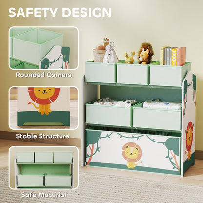 Kids Toy Storage Units, 3-Tier Toy Organiser Shelf with 6 Removable Boxes for Kids, Bedroom, Playroom, Green