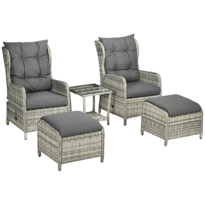 5 Pieces Rattan Bistro Set with Adjustable Back, Reclining Wicker Balcony Furniture with Cushions