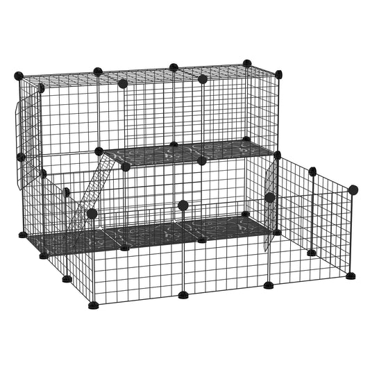 Pet Playpen w/ Door Customisable Fence for Guinea Pigs Chinchillas Hedgehogs - Black