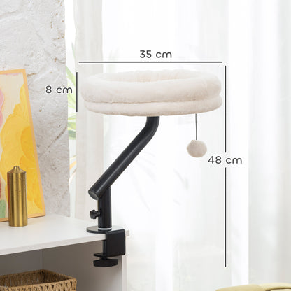 Cat Desk Bed, Cat Hammock 360° Rotatable Adjustable for Window, Table, Work, Cream White