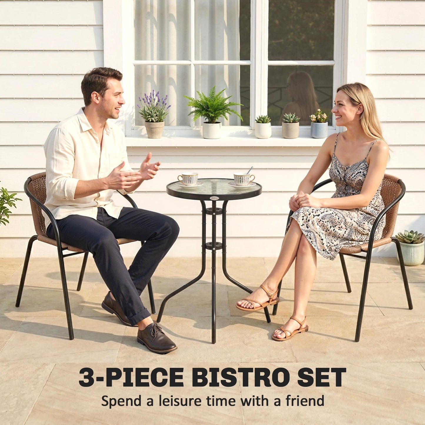 3 Pieces Rattan Bistro Set - Brown