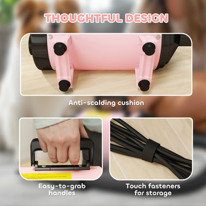 2200W Dog Hair Dryer with Adjustable Temperature & Velocity, 3 Different Nozzles, Pink