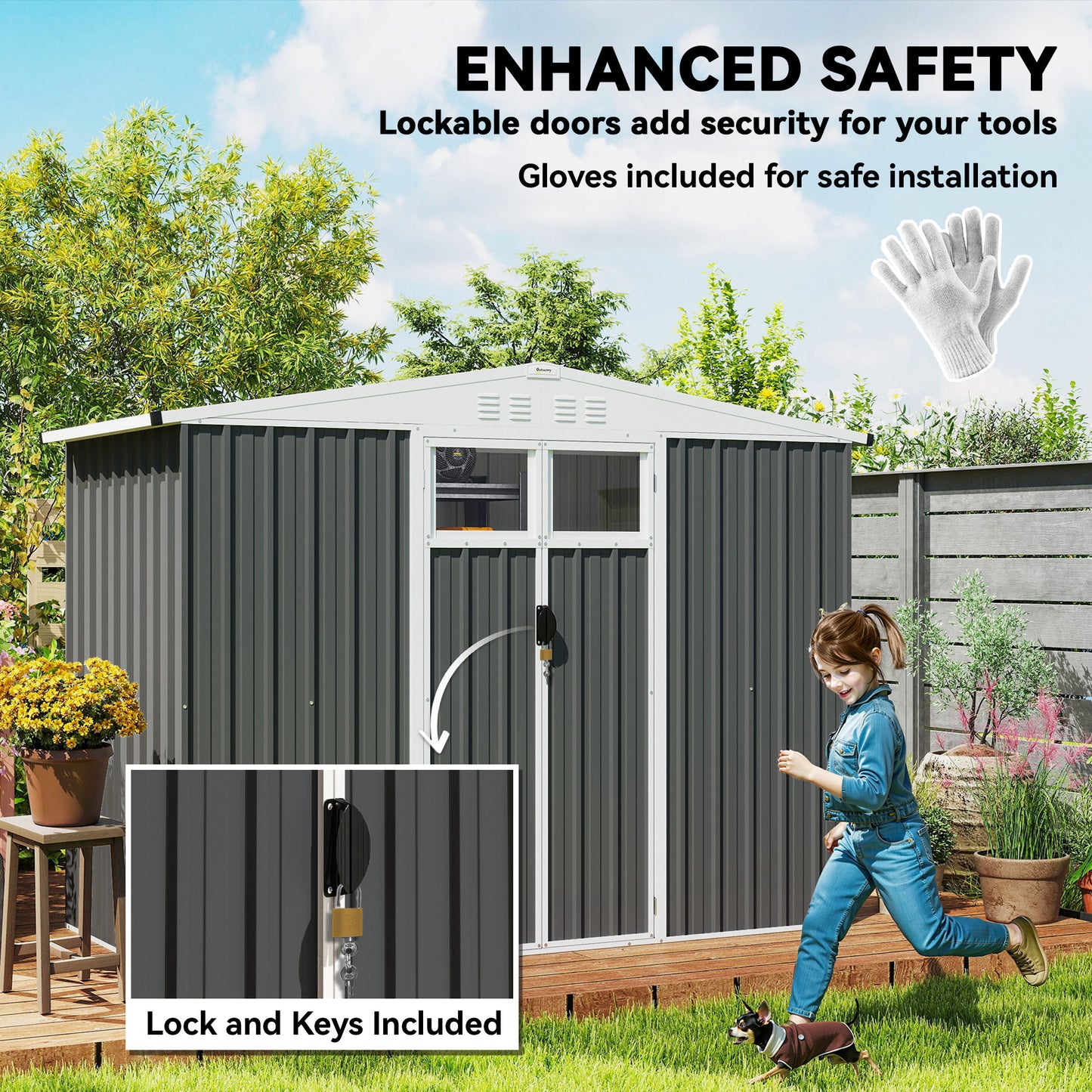 8 x 4 ft Metal Garden Shed, Garden Storage Shed with Window, 4 Vents and Lockable Door