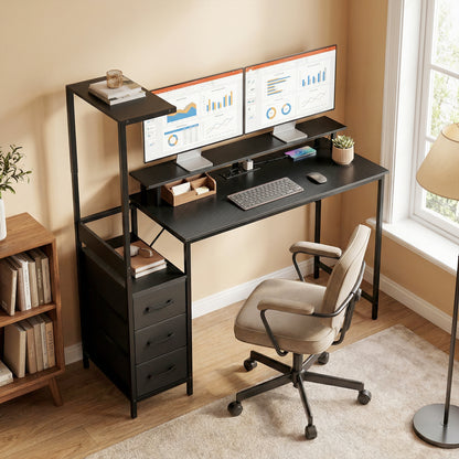 147cm Gaming Desk with Charging Station and Monitor Stand, Computer Table for Home Office with RGB Lights, Black