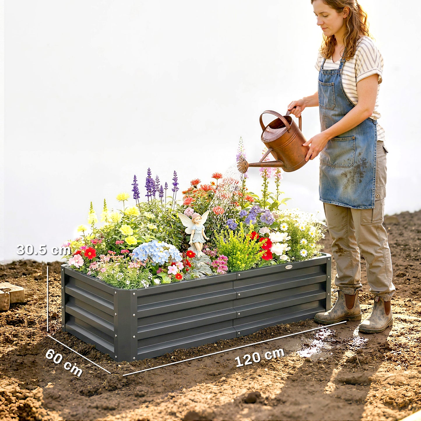 Rectangle Raised Garden Bed Box with Weatherized Steel Frame for Vegetables, Flowers, & Herbs, 120 cm x 60 cm x 30.5 cm