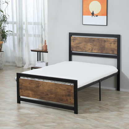 Single Size Metal Bed Frame with Headboard & Footboard, Strong Slat Support Solid Bedstead Base w/ Underbed Storage Space