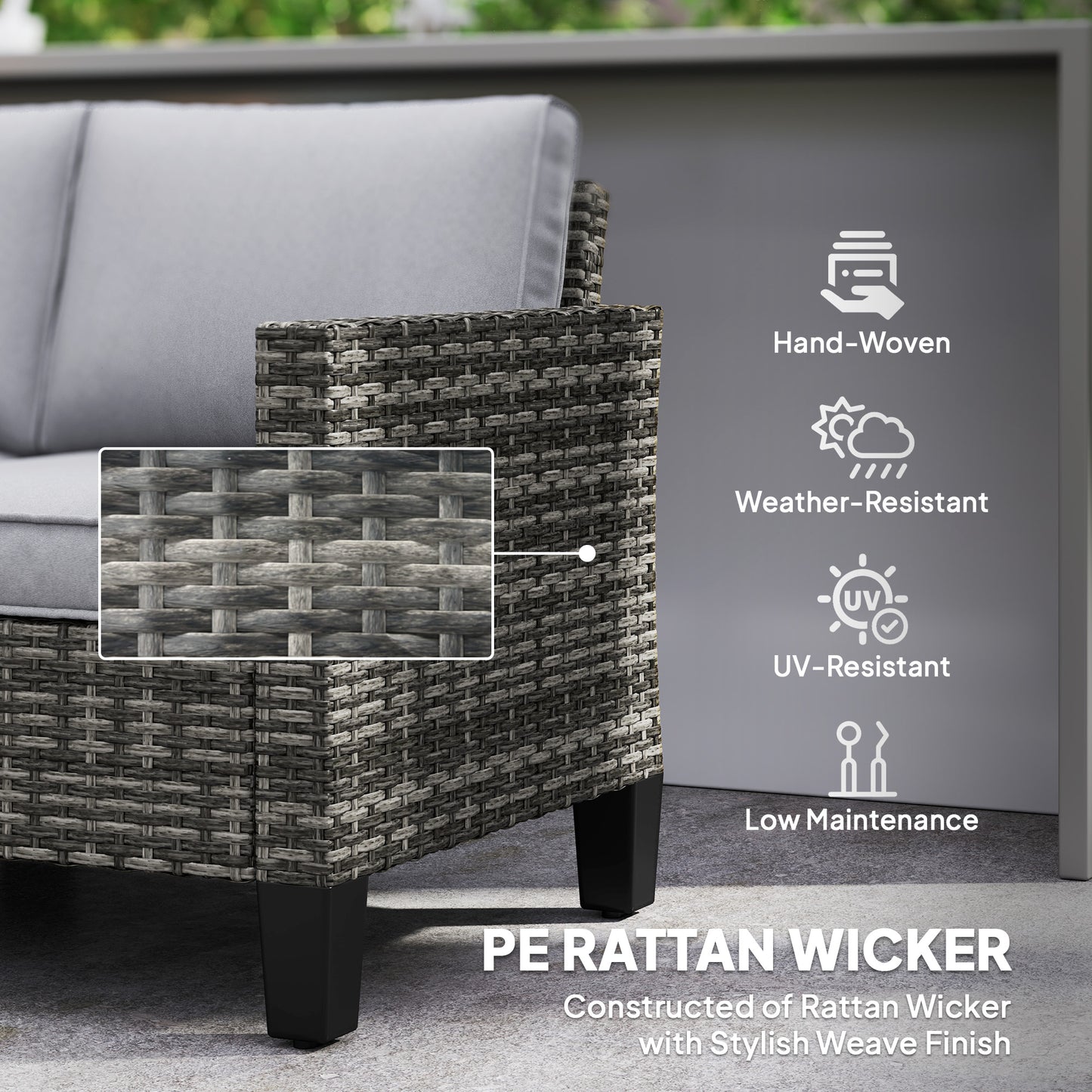 Two-Seater Rattan Outdoor Sofa - Dark Grey