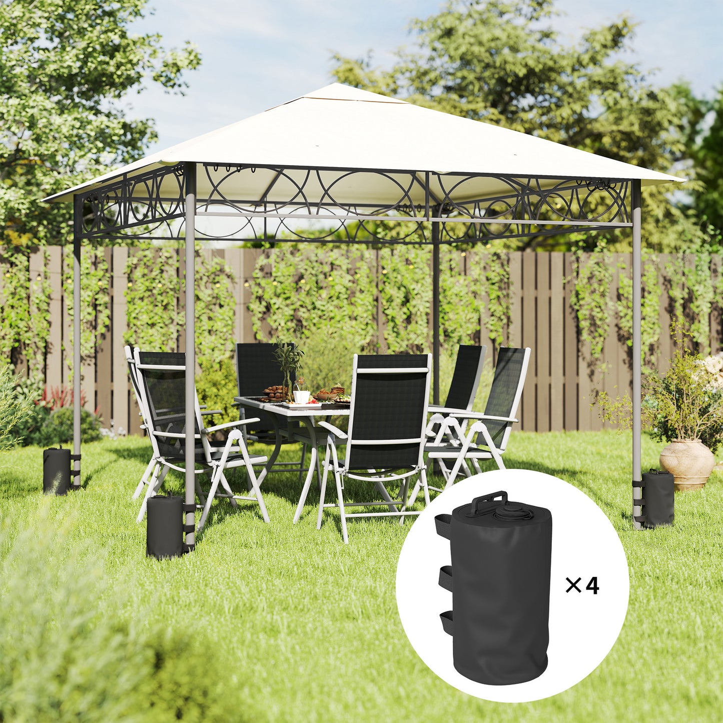 Set of 4 Gazebo Weights Sand Bags, Gazebo Water Weights Bags with Carry Handles for Garden Marquee, Parasol, Black