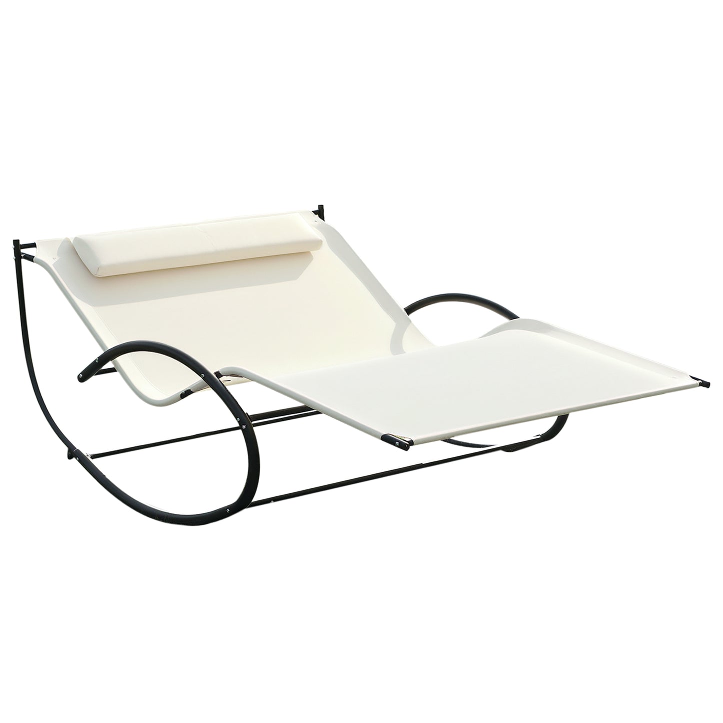 Double Sun Lounger, Rocking Lounger Sunbed Daybed with Armrest and Headrest Pillow, for Two, For Outdoor Patio Garden