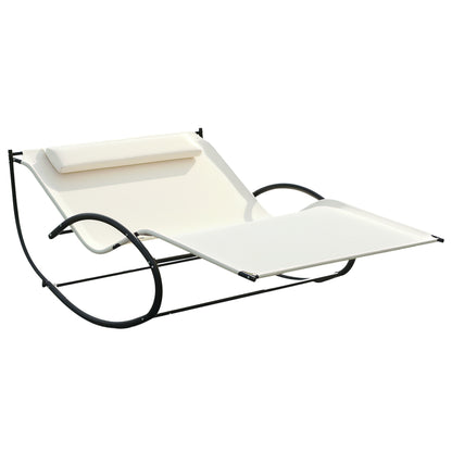 Double Sun Lounger, Rocking Lounger Sunbed Daybed with Armrest and Headrest Pillow, for Two, For Outdoor Patio Garden
