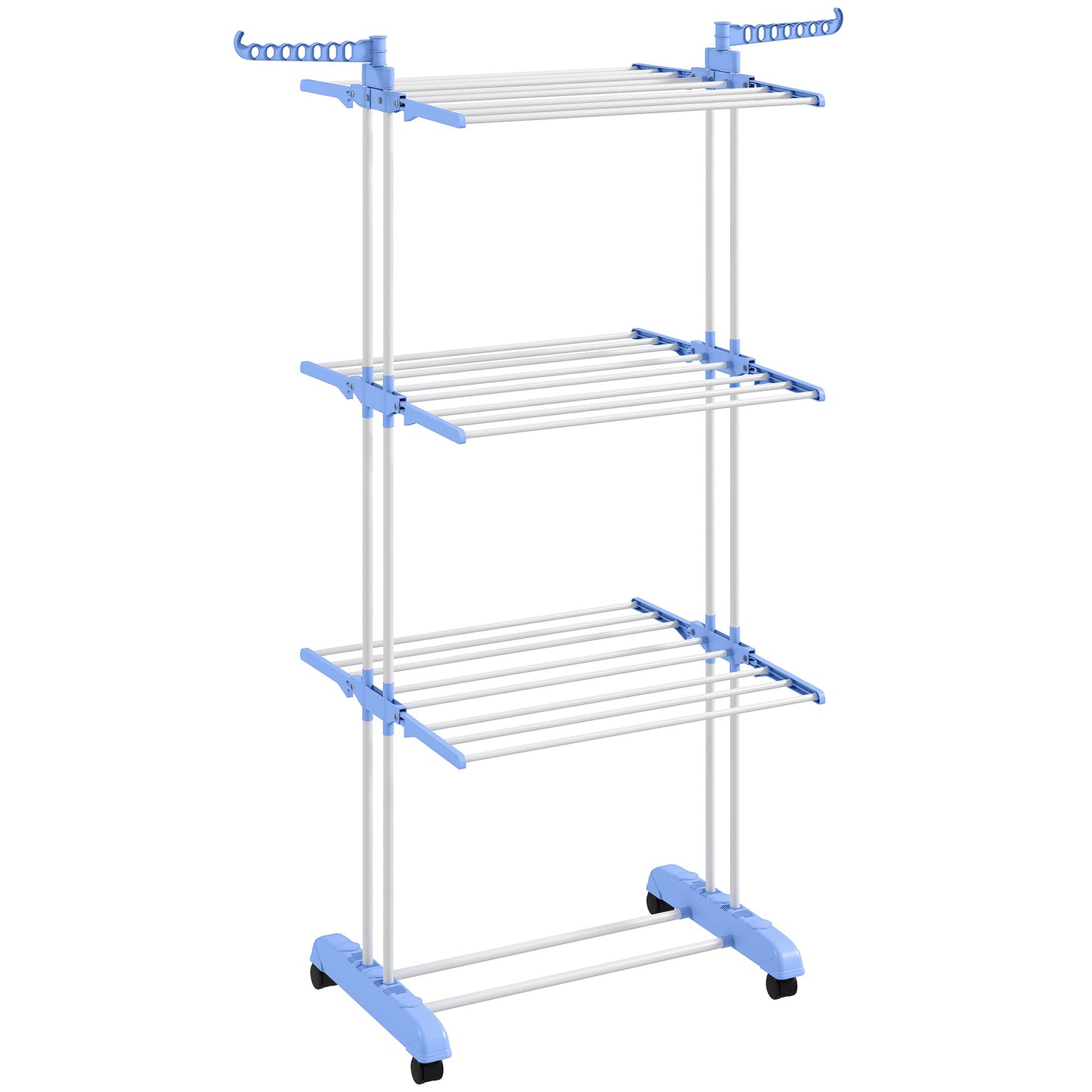 Foldable Clothes Drying Rack, 4-Tier Steel Garment Laundry Rack with Castors for Indoor and Outdoor Use, Blue