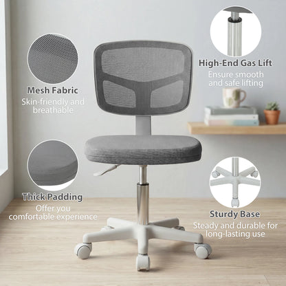 Small Office Chair without Arms, Ergonomic Swivel Mesh Desk Chair with Curved Back, Dark Grey