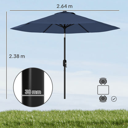 2.6 m Garden Parasol Umbrella with Aluminium Pole, Outdoor Patio Umbrella with Tilt and Crank, Vent, Navy Blue