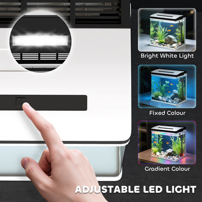 28L Glass Aquarium Fish Tank with Filter, LED Lighting, for Betta, Guppy, Mini Parrot Fish, Shrimp, 38 x 26 x 39.5cm