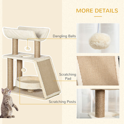 Cat Tree Tower, with Scratching Posts, Pad, Bed, Perch, Toy Ball - Light Brown