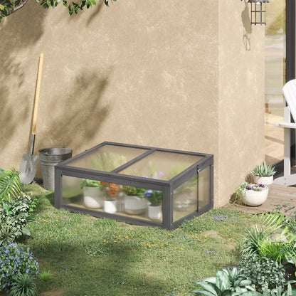 Wooden Cold Frame, Small Polycarbonate Greenhouse for Plants with Openable & Tilted Top Cover, Grey, 100 x 65 x 40cm