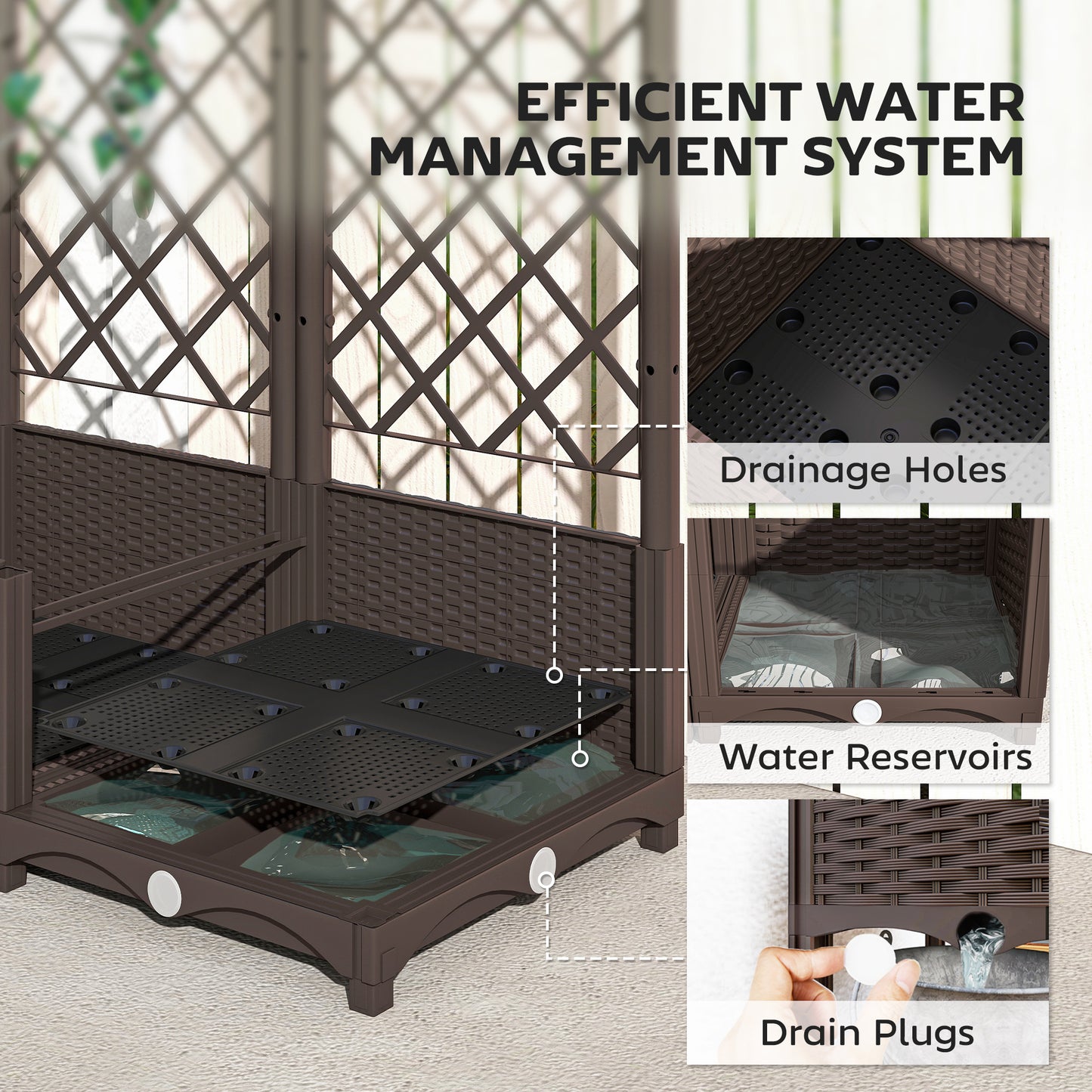 Raised Garden Bed with Trellis, Plastic Planter Box with Drainage Holes