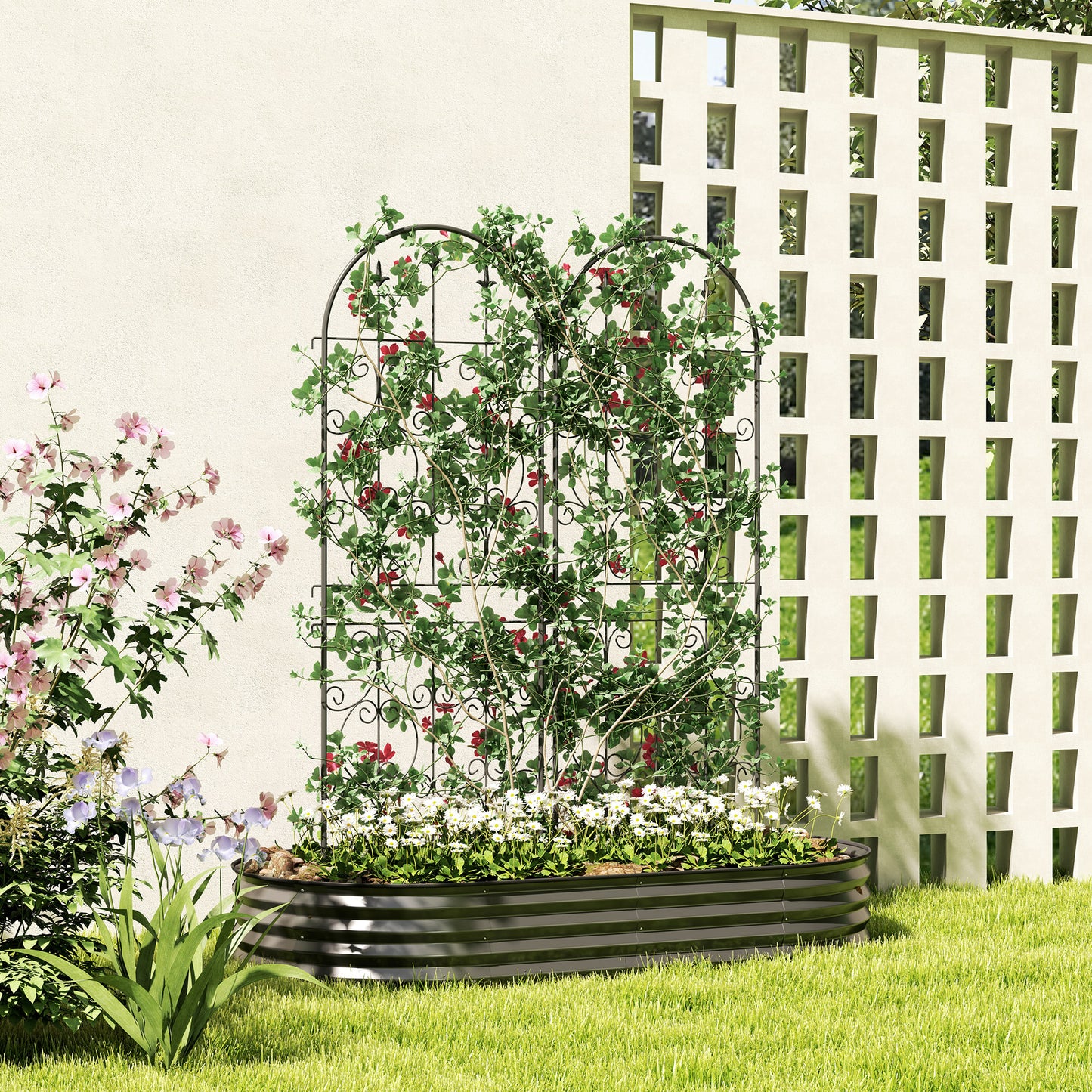 Set of 2 Metal Garden Trellis, Decorative Trellis Panels for Climbing Outdoor Plants, Vegetables, Vines, Flowers