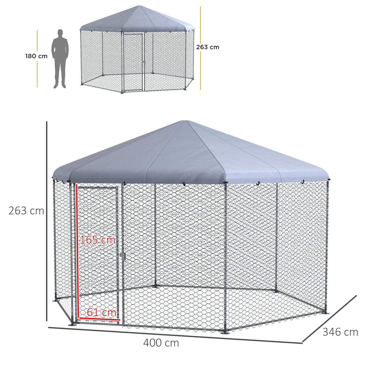 Chicken Coop for 10-15 Chickens, Hens, Rabbits, Ducks, Outdoor Garden Chicken Run, 4 x 3.5 x 2.6m