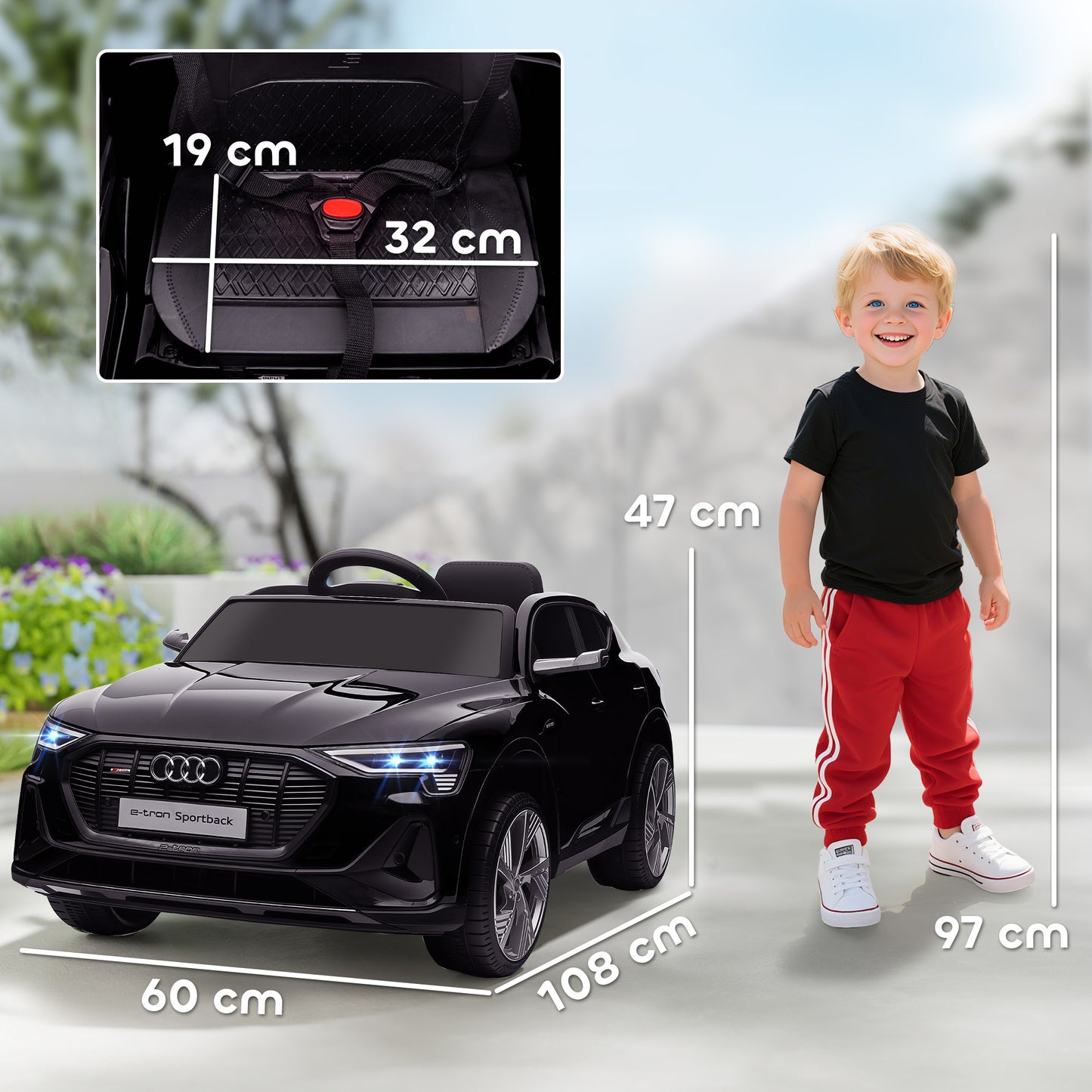 Audi E-tron Licensed 12V Kids Electric Ride on, Electric Car for Kids, with Parental Remote, Music Lights MP3