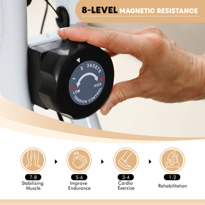 Folding and Quiet Exercise Bike with 8-Level Magnetic Resistance and Heart Rate Sensor, for Home Gym, Black and White