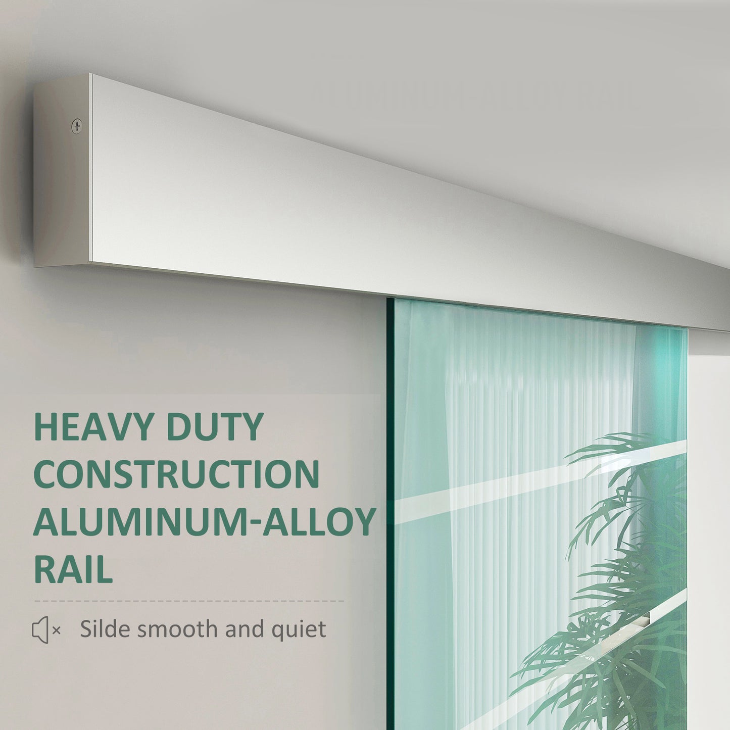 90cm Sliding Glass Door with Hardware Track Kit, Frosted Tempered Glass with Stripe Pattern, Round Handle