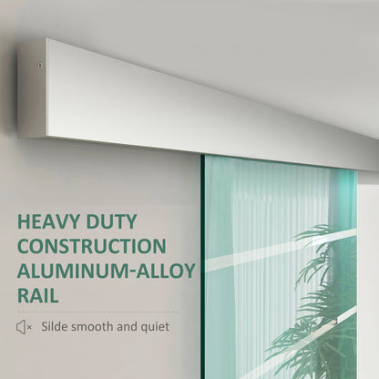90cm Sliding Glass Door with Hardware Track Kit, Frosted Tempered Glass with Stripe Pattern, Round Handle